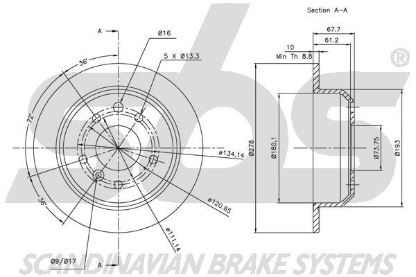 SBS 1815201217 Rear brake disc, non-ventilated 1815201217