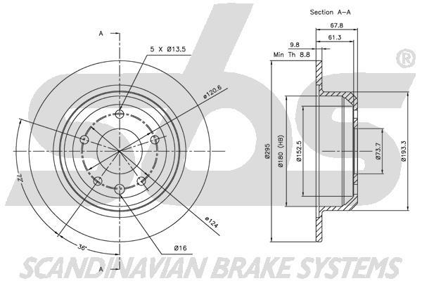 SBS 1815201218 Rear brake disc, non-ventilated 1815201218