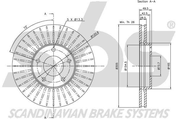 SBS 1815201222 Front brake disc ventilated 1815201222