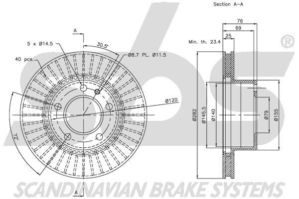 SBS 1815201515 Front brake disc ventilated 1815201515