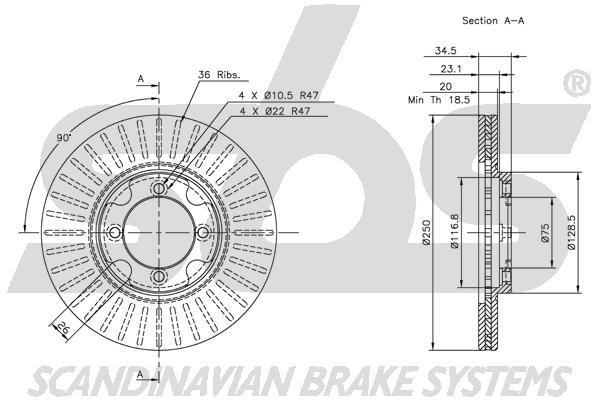 SBS 1815203218 Front brake disc ventilated 1815203218