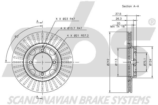 SBS 1815203219 Front brake disc ventilated 1815203219