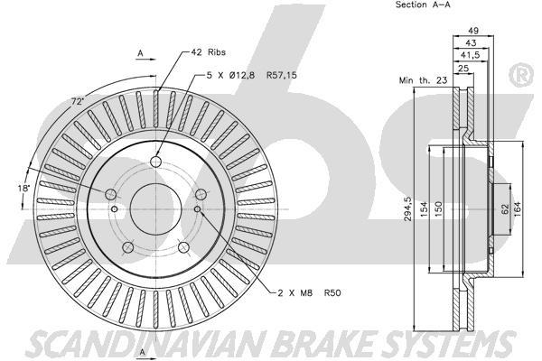 SBS 1815315216 Front brake disc ventilated 1815315216