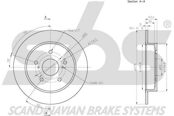 SBS 1815315222 Rear brake disc, non-ventilated 1815315222