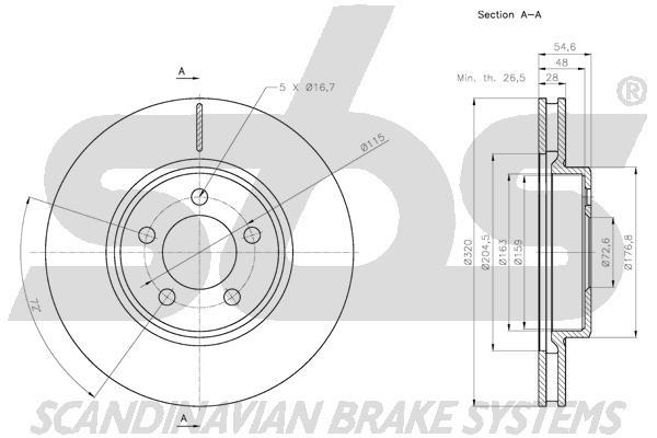 SBS 1815319320 Front brake disc ventilated 1815319320