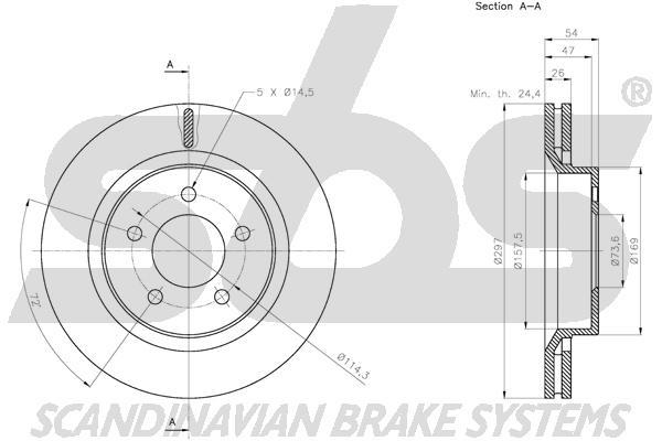 SBS 1815319325 Front brake disc ventilated 1815319325