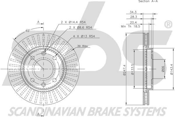 SBS 1815319918 Front brake disc ventilated 1815319918