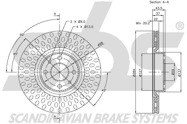 SBS 1815319923 Front brake disc ventilated 1815319923