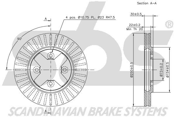 SBS 1815202238 Front brake disc ventilated 1815202238