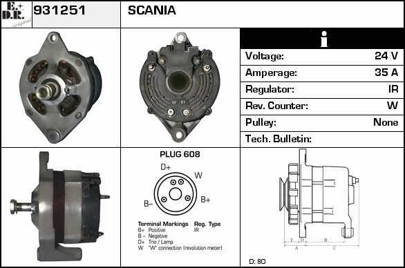 EDR 931251 Alternator 931251