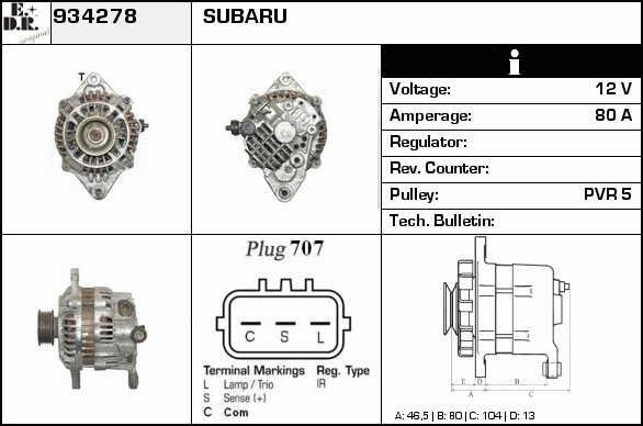 EDR 934278 Alternator 934278