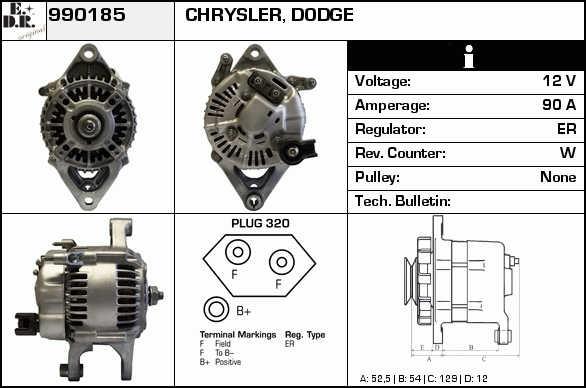 EDR 990185 Alternator 990185