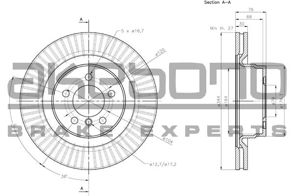 Akebono BN-1238 Front brake disc ventilated BN1238