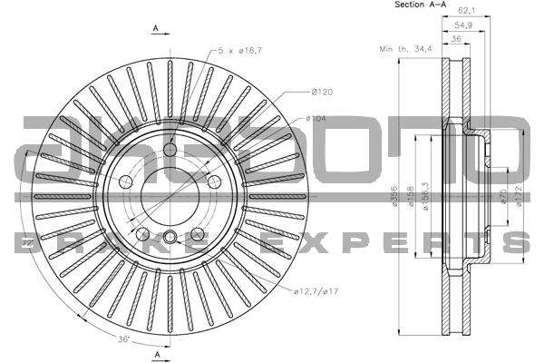 Akebono BN-1209 Front brake disc ventilated BN1209