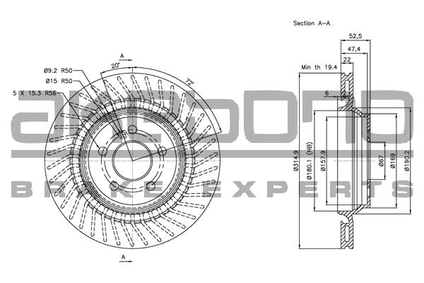 Akebono BN-1205 Rear ventilated brake disc BN1205