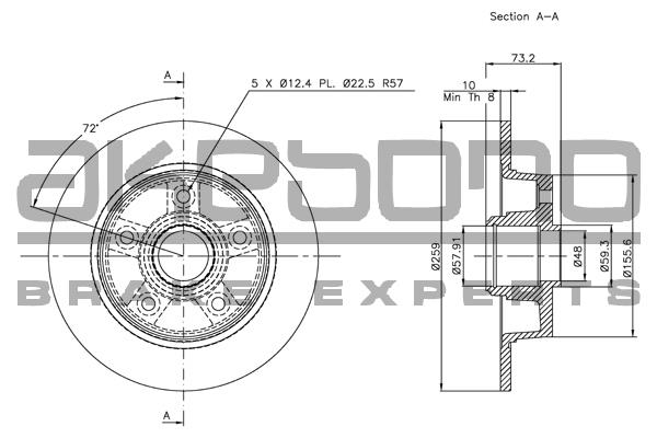 Akebono BN-1013 Rear brake disc, non-ventilated BN1013