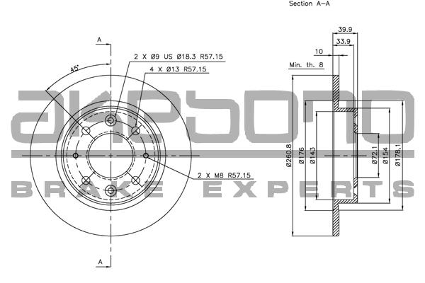 Akebono BN-0750 Rear brake disc, non-ventilated BN0750