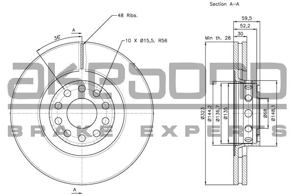 Akebono BN-0625 Front brake disc ventilated BN0625