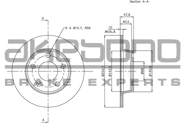 Akebono BN-0508 Rear brake disc, non-ventilated BN0508