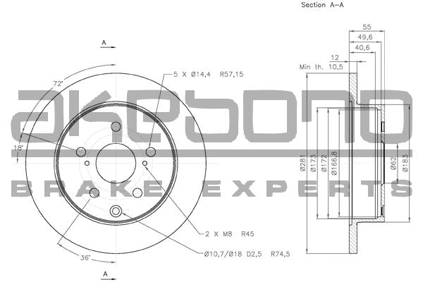 Akebono BN-0400 Rear brake disc, non-ventilated BN0400