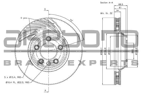 Akebono BN-0337 Front brake disc ventilated BN0337