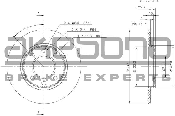 Akebono BN-0161 Rear brake disc, non-ventilated BN0161