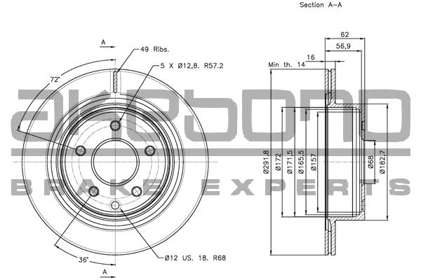 Akebono BN-0145 Rear ventilated brake disc BN0145
