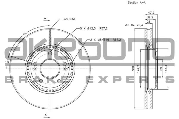 Akebono BN-0141 Front brake disc ventilated BN0141
