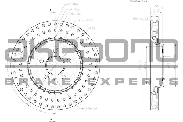 Akebono BN-0054 Front brake disc ventilated BN0054