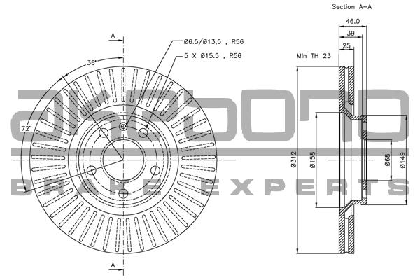 Akebono BN-0024 Front brake disc ventilated BN0024