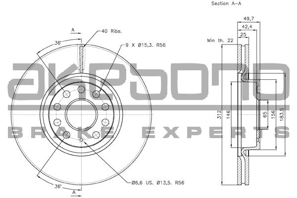 Akebono BN-0002 Front brake disc ventilated BN0002