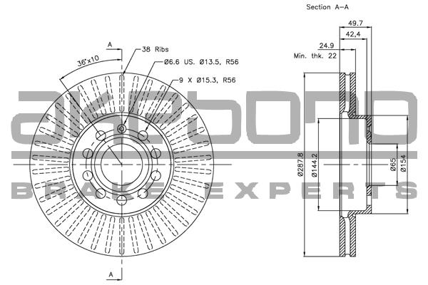 Akebono BN-0001 Front brake disc ventilated BN0001