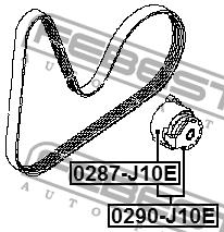 V-ribbed belt tensioner (drive) roller Febest 0287-J10E