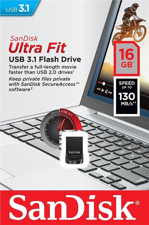 Sandisk SDCZ430-016G-G46 Flash SanDisk USB 3.1 Ultra Fit 16Gb (130 Mb/s) SDCZ430016GG46