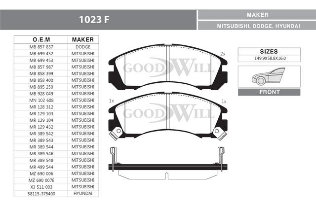 Goodwill 1023 F Brake Pad Set, disc brake 1023F