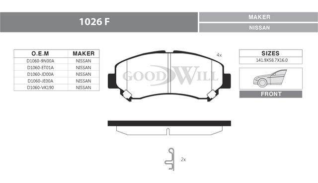 Goodwill 1026 F Brake Pad Set, disc brake 1026F