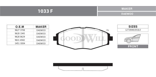 Goodwill 1033 F Brake Pad Set, disc brake 1033F
