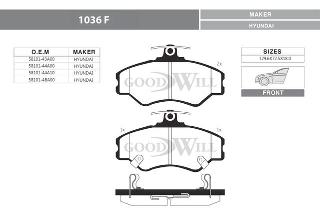 Goodwill 1036 F Brake Pad Set, disc brake 1036F