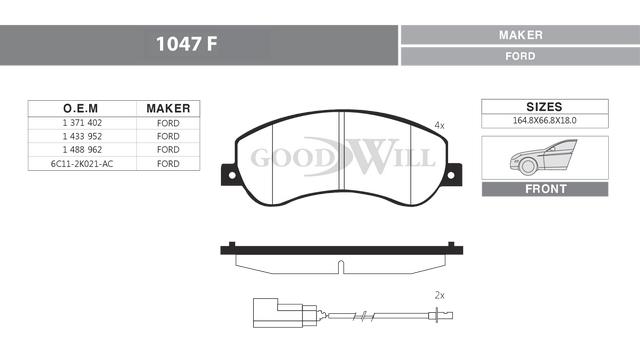 Goodwill 1047 F Brake Pad Set, disc brake 1047F