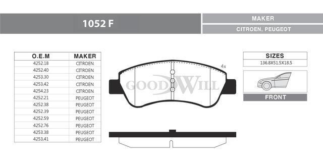 Goodwill 1052 F Brake Pad Set, disc brake 1052F
