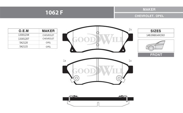 Goodwill 1062 F Brake Pad Set, disc brake 1062F