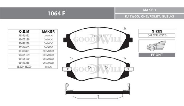 Goodwill 1064 F Brake Pad Set, disc brake 1064F