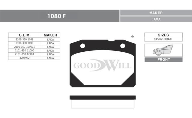 Goodwill 1080 F Brake Pad Set, disc brake 1080F