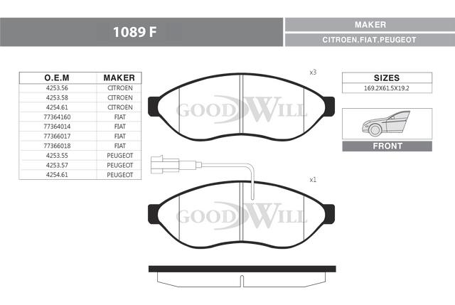 Goodwill 1089 F Brake Pad Set, disc brake 1089F