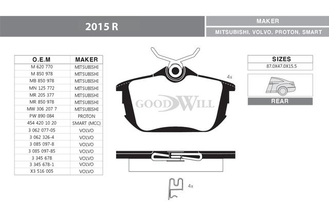 Goodwill 2015 R Brake Pad Set, disc brake 2015R