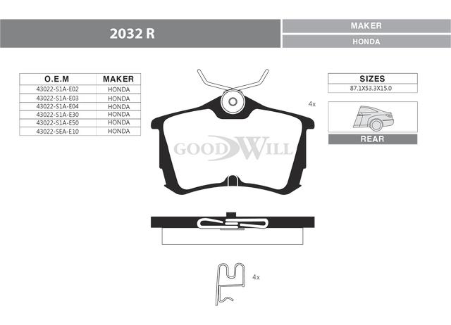 Goodwill 2032 R Brake Pad Set, disc brake 2032R
