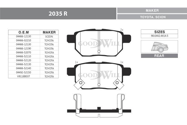 Goodwill 2035 R Brake Pad Set, disc brake 2035R