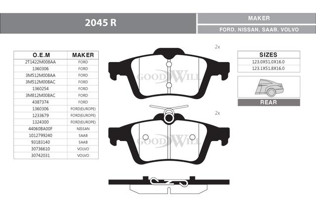 Goodwill 2045 R Brake Pad Set, disc brake 2045R