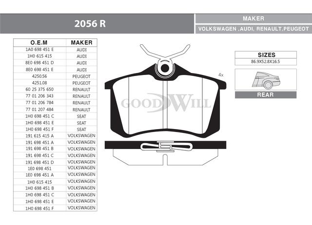Goodwill 2056 R Brake Pad Set, disc brake 2056R