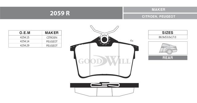 Goodwill 2059 R Brake Pad Set, disc brake 2059R